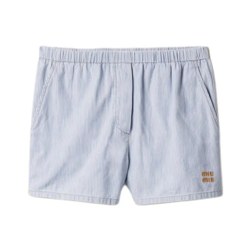 MIU MIU Striped Chambray Shorts-0
