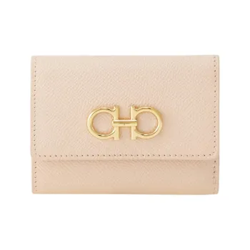 FERRAGAMO GANCINI Hammered Texture Calfskin Wallet Women's Ballet Pink