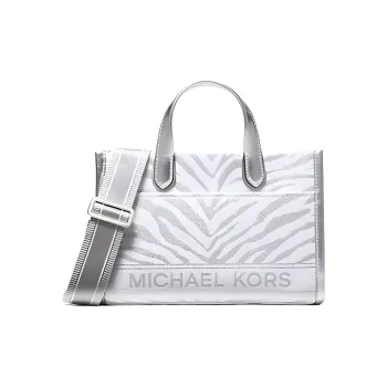 MICHAEL KORS Gigi Cotton Handbag Crossbody Bag Small Size Women's Silver Multicolor