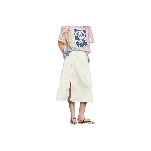ELF SACK Casual Long Skirt Women's Creamy Apricot
