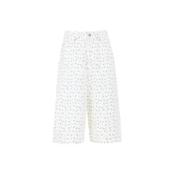 Rose Denim Shorts Women's White Floral
