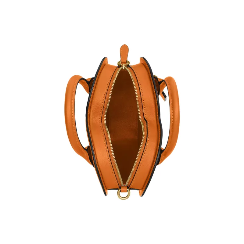COACH Leather Heart Shaped Bag, One Shoulder Handbag Trumpets Women's Washed Orange-4