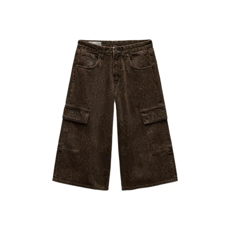 ZARA Trf Denim Shorts Women's Khaki-0