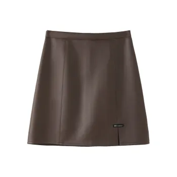 0571 Family Leather Short Skirts Skirt Women's Coffee