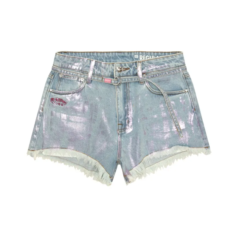 Aape SS25 Denim Shorts Women's Blue Pink-0