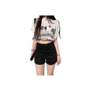 Wen Shan Denim Shorts Women's Black High Elasticity Version