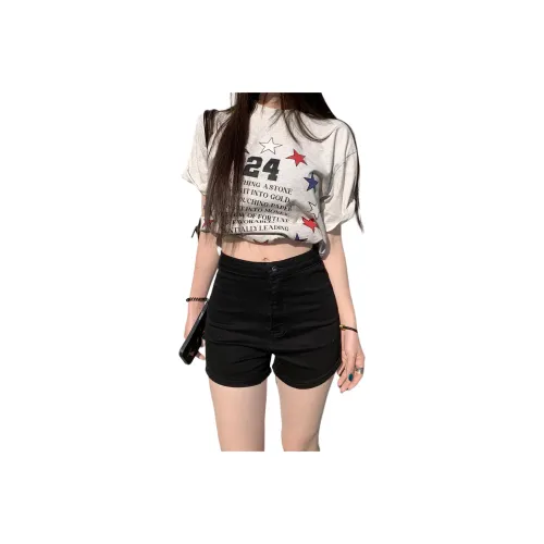 Wen Shan Denim Shorts Women's Black High Elasticity Version