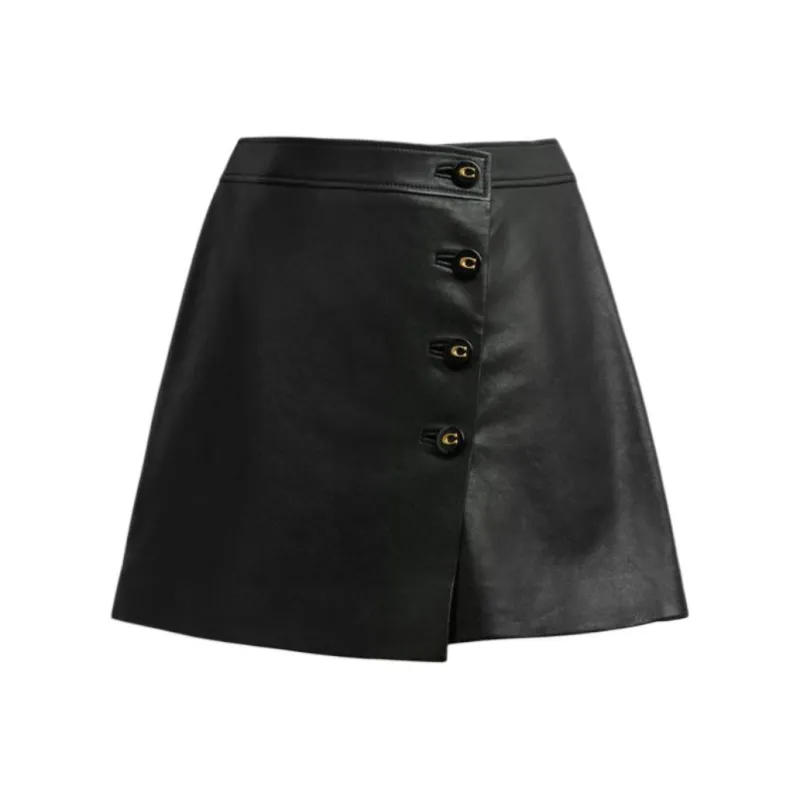 COACH FW24 Leather Short Skirts Women's Black-0