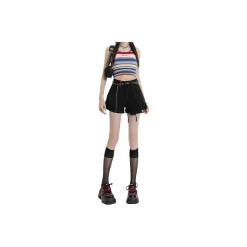 Wen Shan Denim Shorts Women's Black With Waist Strap