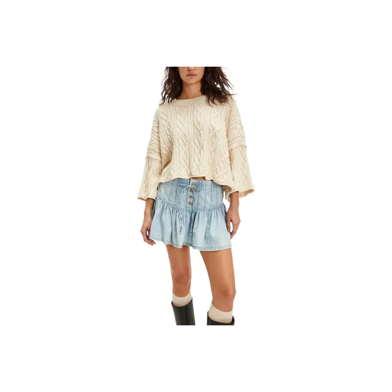 FREE PEOPLE We The Free Roselle Denim Mini Skirt Denim Short Skirts Women's Going Steady Blue-0