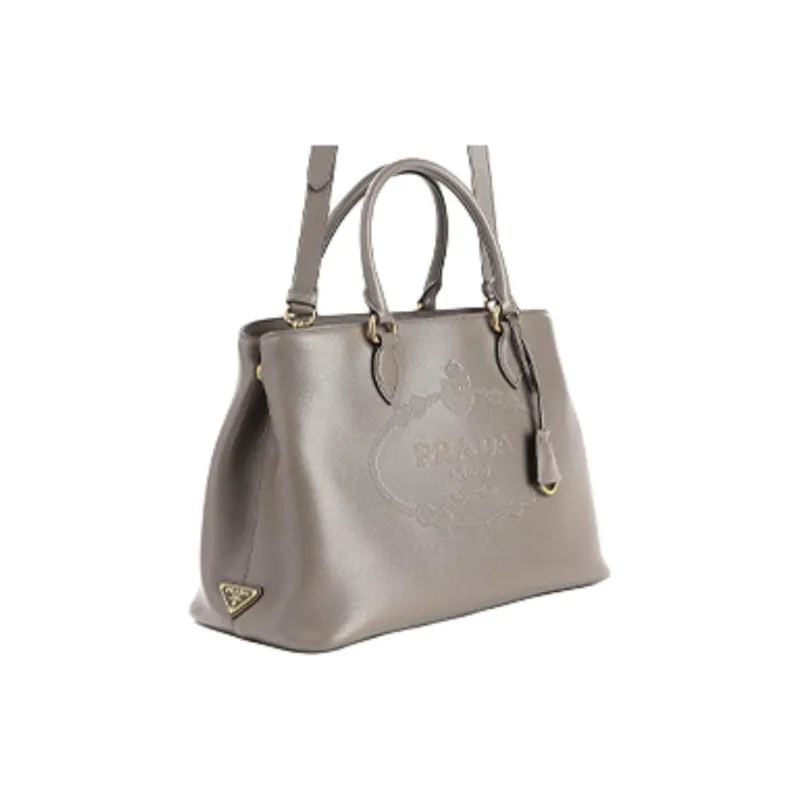 PRADA Calfskin Tote Bag, Shopping Bag, Shoulder Bag, Handbag Women's Gray-1