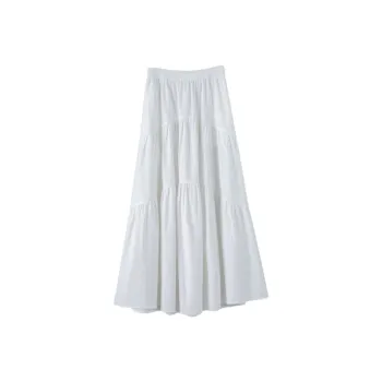 Late White Casual Long Skirt Women's White
