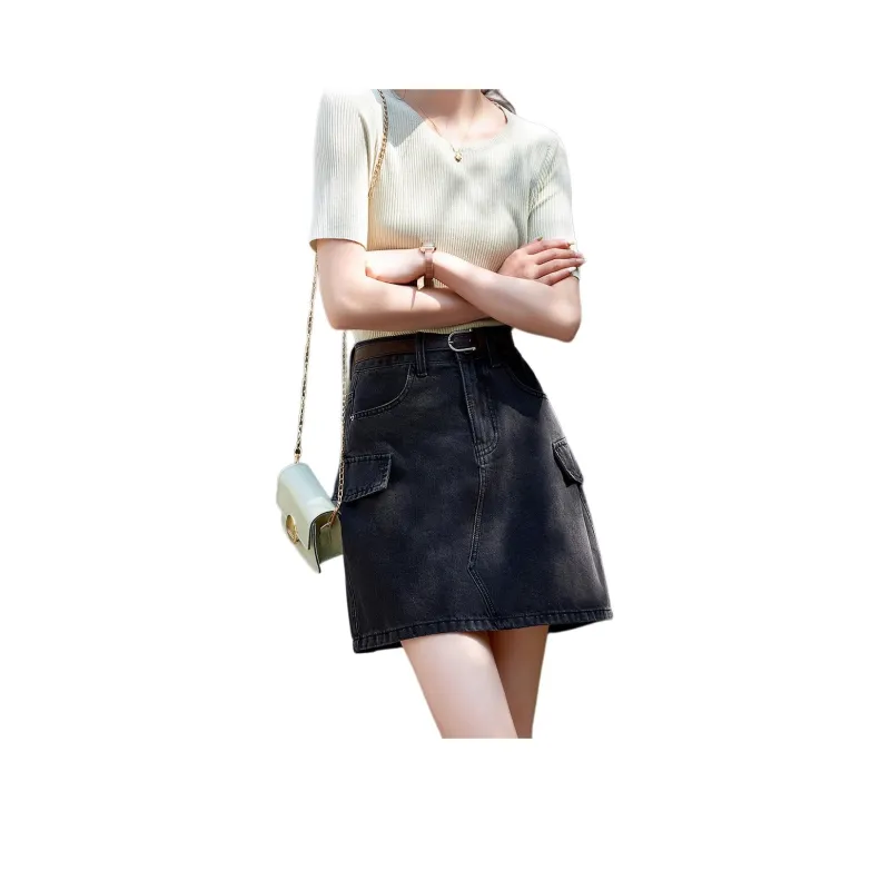 Mo Han Yi Mei Denim Short Skirts Women's Black-0
