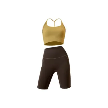 Meesu Fitness Set Women's Tundra Green+Mocha Mousse Two Piece Set[Integrated Cup]