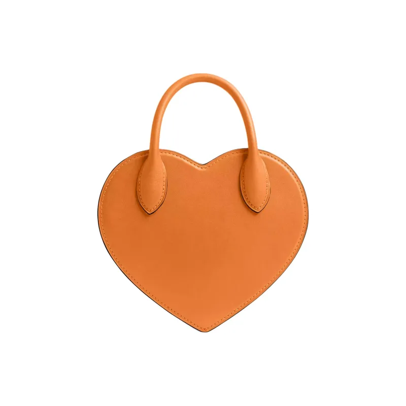 COACH Leather Heart Shaped Bag, One Shoulder Handbag Trumpets Women's Washed Orange-2