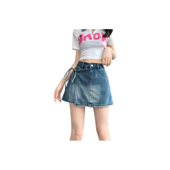 Flowers In Water Denim Short Skirts Women's Vintage Blue