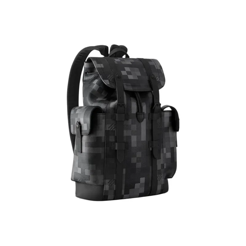 LOUIS VUITTON CHRISTOPHER Damoflage Black Coated Canvas Backpack Medium Size Men's Ink Gray-1