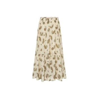 MOCO Casual Long Skirt Women's Apricot Base Paisley Pattern
