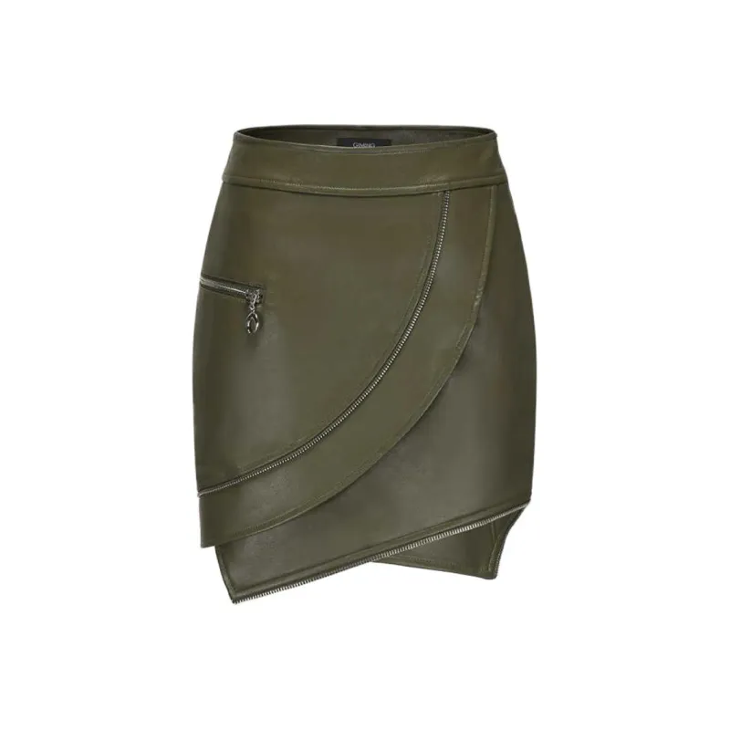 GIMING Leather Short Skirts Women's Green-0