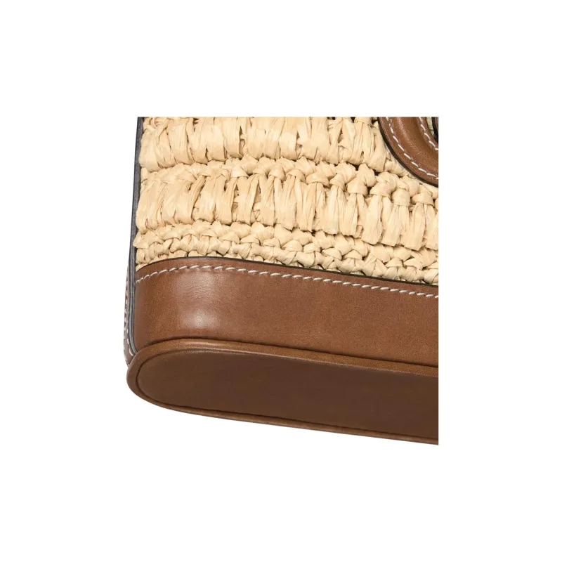 GUCCI Raffia With Leather Bucket Bag, Shoulder Bag Mini Women's Brown-5