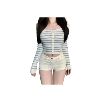Concubine Zhu Denim Shorts Women's White Side Zipper