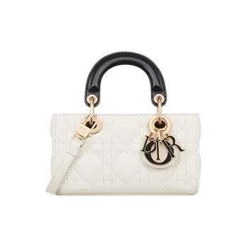 DIOR Lady D Joy Lambskin One Shoulder Handbag Mini Women's White