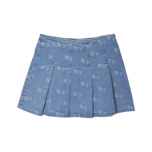 MLB New York Yankees Old Flower Denim Short Skirts Women's Light Blue