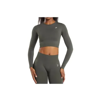GYMSHARK Everyday Seamless Long Sleeve Crop Top Workout Clothing Women's Green