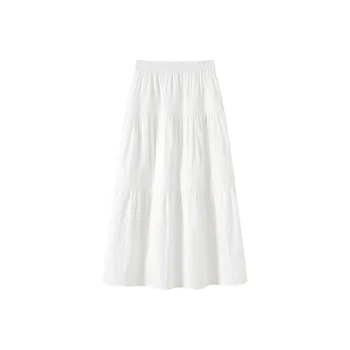 Mu Xiao Xin Casual Long Skirt Women's White