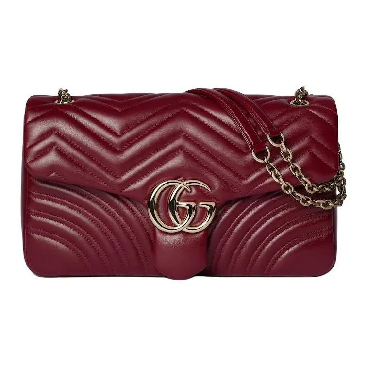 GUCCI GG Marmont Lambskin Shoulder Bag Tubas Women's Red-0