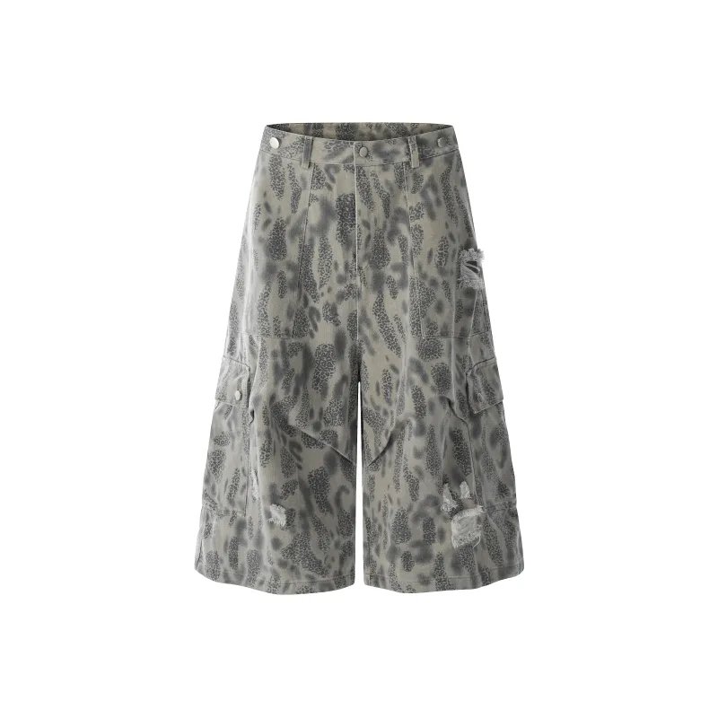 VINMUK Denim Shorts Unisex Leopard Print-0