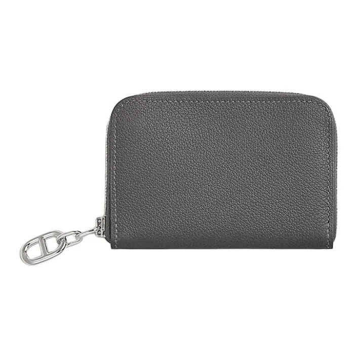 HERMES ZipengoChaine D'Ancre Evercolor Calfskin Card Holder Unisex 85 Ardoise Slate Gray-0