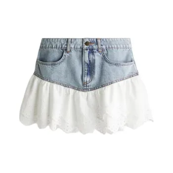 H&M Denim Short Skirts Women's Light Denim Blue/white