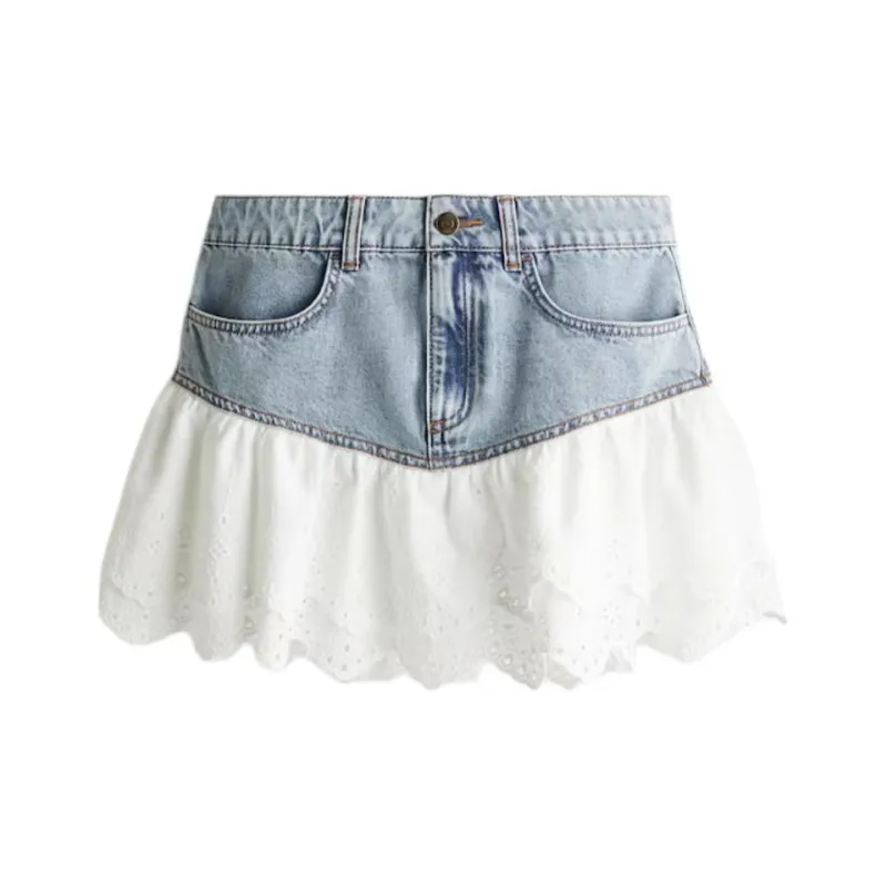 H&M Denim Short Skirts Women's Light Denim Blue/white-0