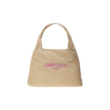 Jimmy Choo Woven Beach Bag Shoulder Bag Women's Natural