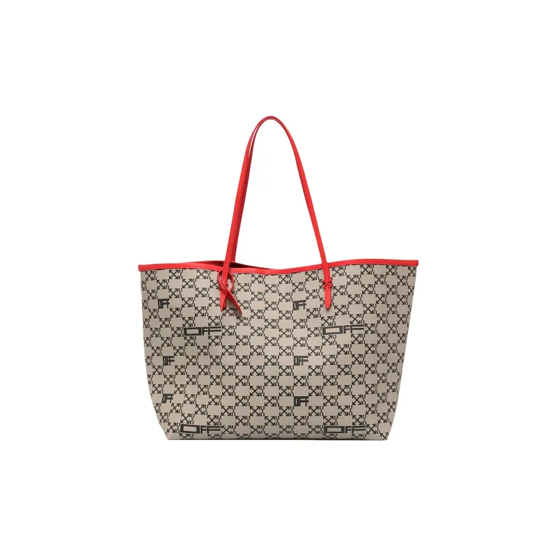 OFF WHITE Arrows Logo Print Tote Bag Taupe/Red-0