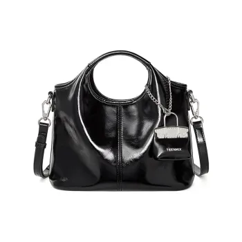 Teenmix Split Cow Leather Shoulder Bag, Crossbody Bag, Handbag Medium Size Women's Black/Coffee