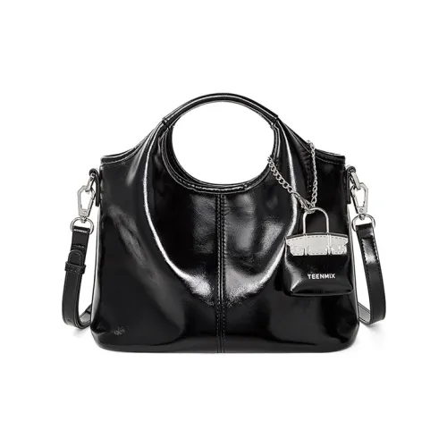 Teenmix Split Cow Leather Shoulder Bag, Crossbody Bag, Handbag Medium Size Women's Black/Coffee