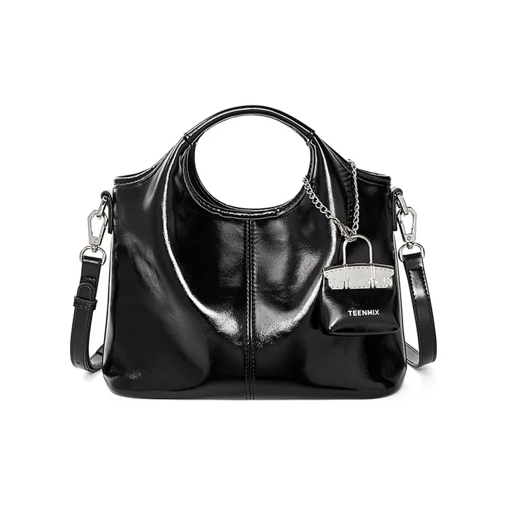 Teenmix Split Cow Leather Shoulder Bag, Crossbody Bag, Handbag Medium Size Women's Black/Coffee-0