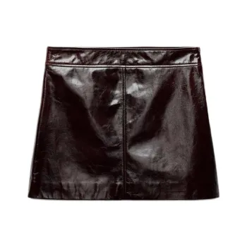 ZARA ZW Series Leather Short Skirts Women's Burgundy Red