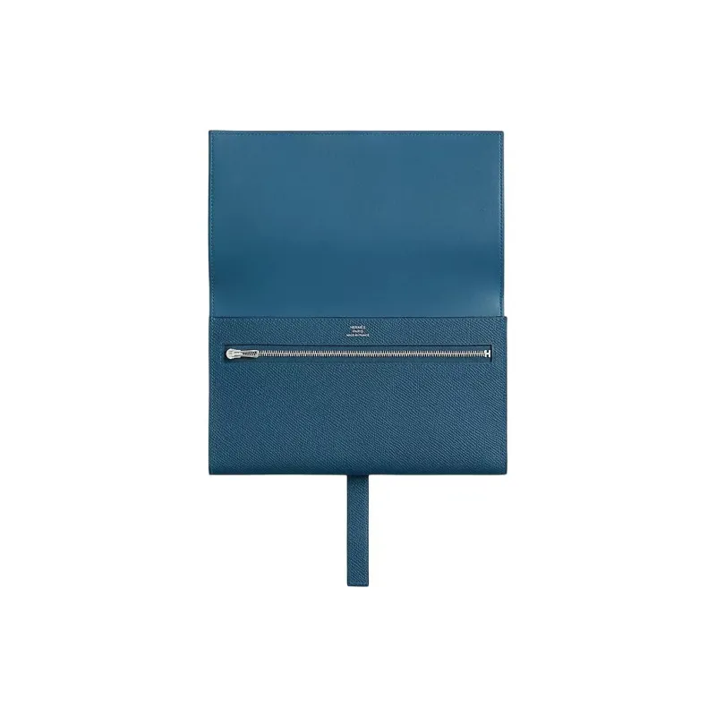 HERMES New H Passant Cow Leather Wallet Unisex Dark Blue-1