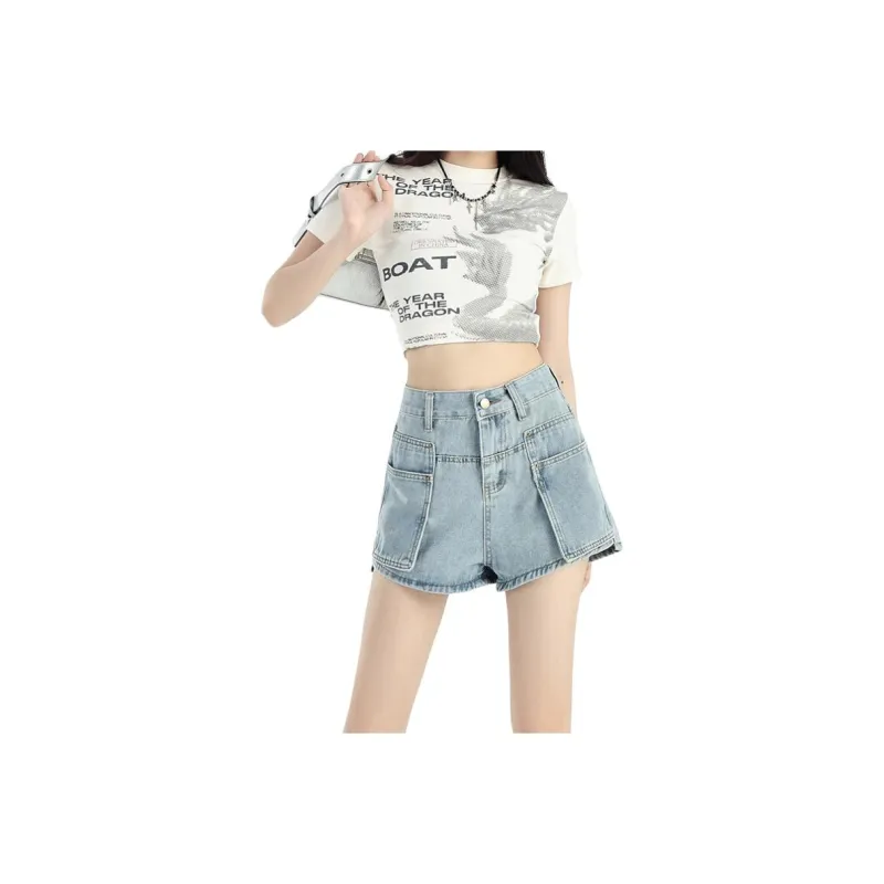 Ordifen Denim Shorts Women's Light Blue-0