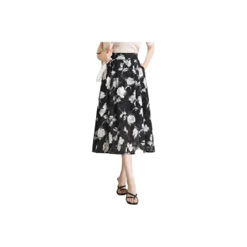 YIRANCHUN Casual Long Skirt Women's Black With White Floral