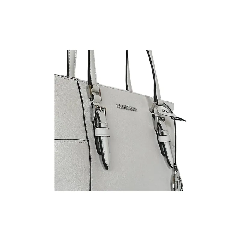 MICHAEL KORS Charlotte Solid Color Leather Handbag, Tote Bag, Shoulder Bag Women's White-4