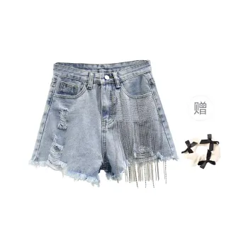 TURN UP Denim Shorts Women's Blue+Bowknot Hair Tie Comes With