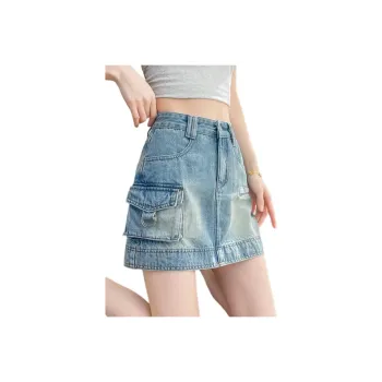 Flowers In Water Denim Short Skirts Women's Blue