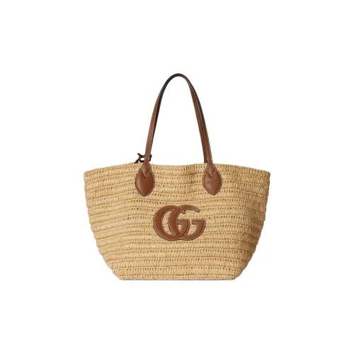 GUCCI Raffia Tote Bag, Shopping Bag, Shoulder Bag Medium Size Women's Beige