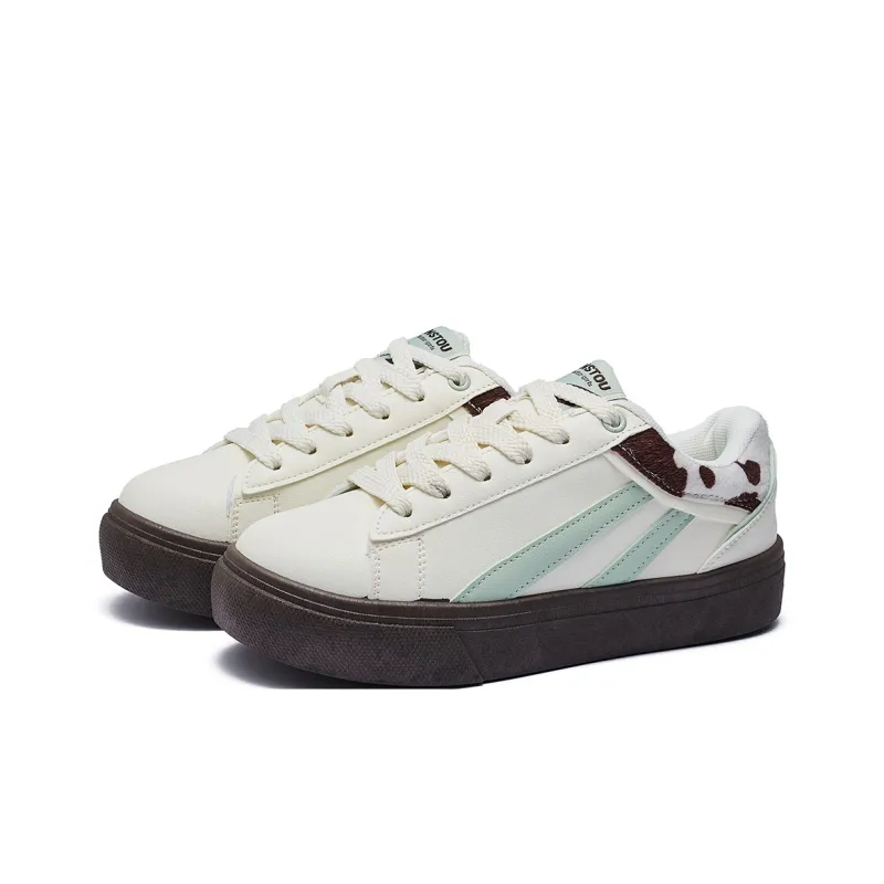 VKOI 1999 Slip Resistant, Abrasion Resistant, And Balanced Low Top Skateboard Shoes Women's Milk Cream-5