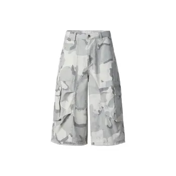 Flowers In Water Denim Shorts Unisex Camouflage Distressed