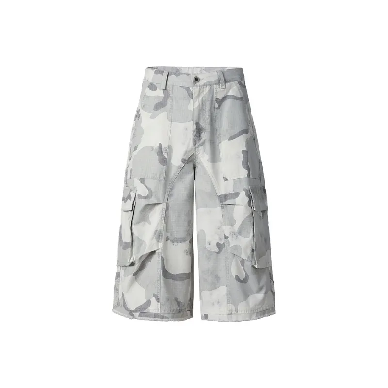 Flowers In Water Denim Shorts Unisex Camouflage Distressed-0